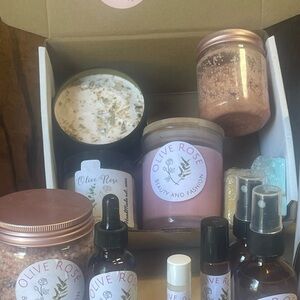 Hand poured candle, insect repellent,shea butter and goat milk soaps, vapor rub